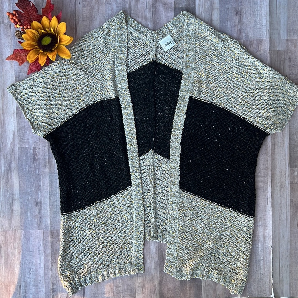 Daytrip Short Sleeve Sequin Color Block Cardigan - image 1